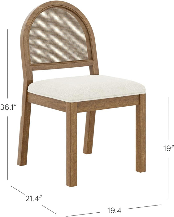 Bailey 19 In. Boucle Dining Chair, Upholstered Side Chair with Natural Woven Rattan Back and Solid Wood Legs, Light Brown