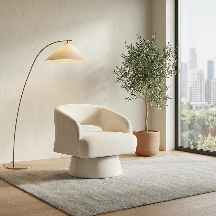 Beige Velvet 360 Swivel Oversized Designer Armchairs