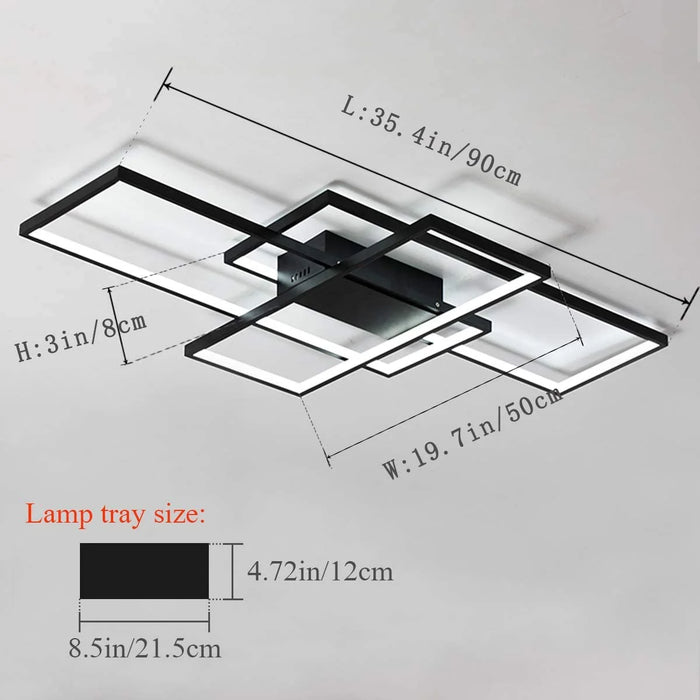 Dimmable Ceiling Light, 3 Squares Modern LED Ceiling Lamps with Remote Control, 50W Acrylic Flush Mount Ceiling Light Fixture for Living Room Bedroom Kitchen(Black)