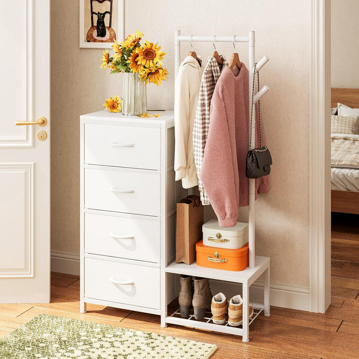 Multifunction White Dresser With Builtin Shoe Rack