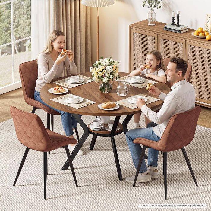 round Dining Table for 4, 43" Farmhouse Kitchen Table with Storage