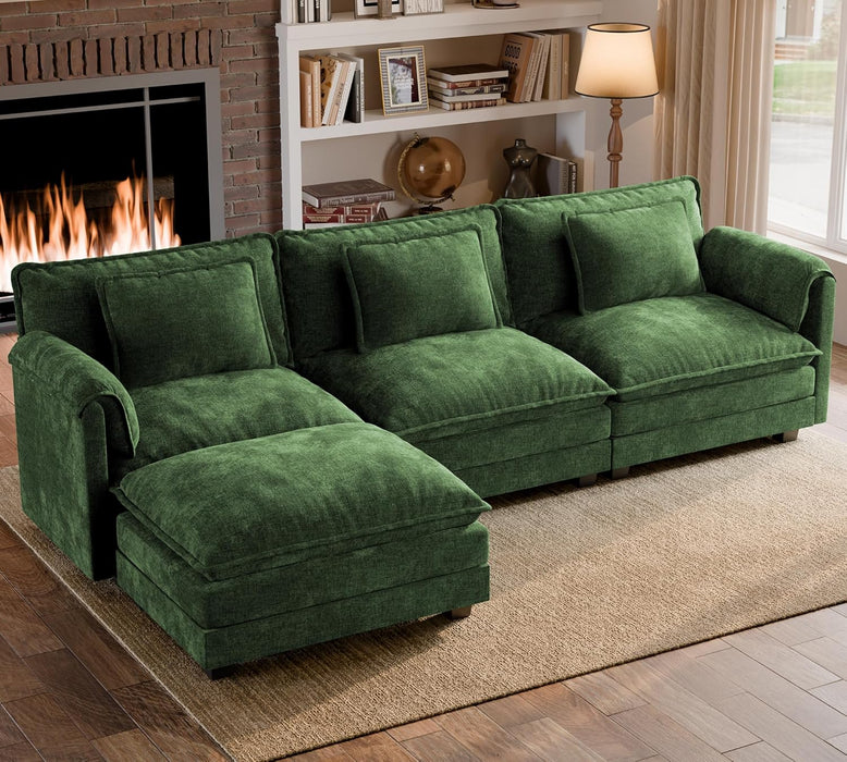 Green 116Inches L Shaped Premium Chenille Sectional