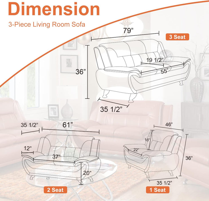 Leather Couches for Living Room, Living Room Couch Set, Sofa for Bedroom, Apartment, Living Room Furniture Sets (B-Leather Orange, Chair)