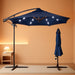 10Ft Solar LED Offset Cantilever Hanging Market Patio Umbrella, 8 Sturdy Ribs, Easy Adjustment - Navy Blue
