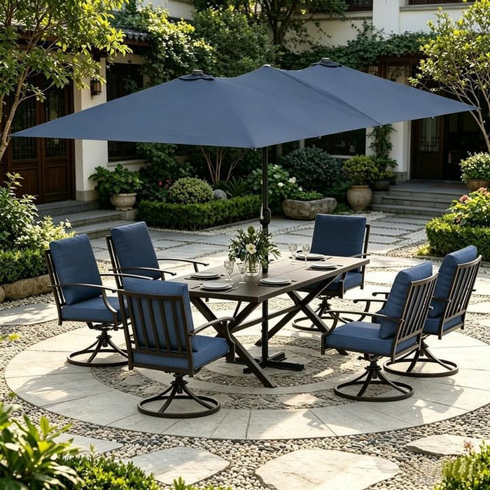 14FT Waterproof Patio Umbrella Outdoor Reversible Rectangular Large Market Umbrella