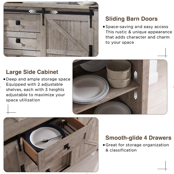 60" Wide Farmhouse Sideboard Buffet Cabinet, Light Rustic Oak