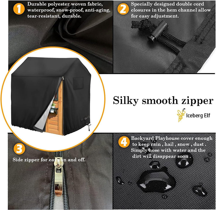 Playhouse Cover, Outdoor Wooden Kids Playhouse Covers, 57" L X 57" W X 63" H, Waterproof, Sun Protection Dust, Easy to Put on with Side Zipper, 640D Heavy Duty Oxford Fabric, (Black)