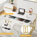 Modern Computer Desk with 2 Drawers Set of 2, 41 Inches Study Writing Office Desk for Home Office, Bedroom, Makeup Vanity Table Desk with Gold Metal Frame, White & Gold