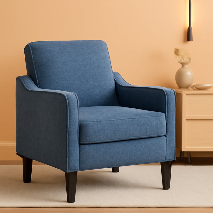 Navy Blue Chenille Mid Century Upholstered Armchair