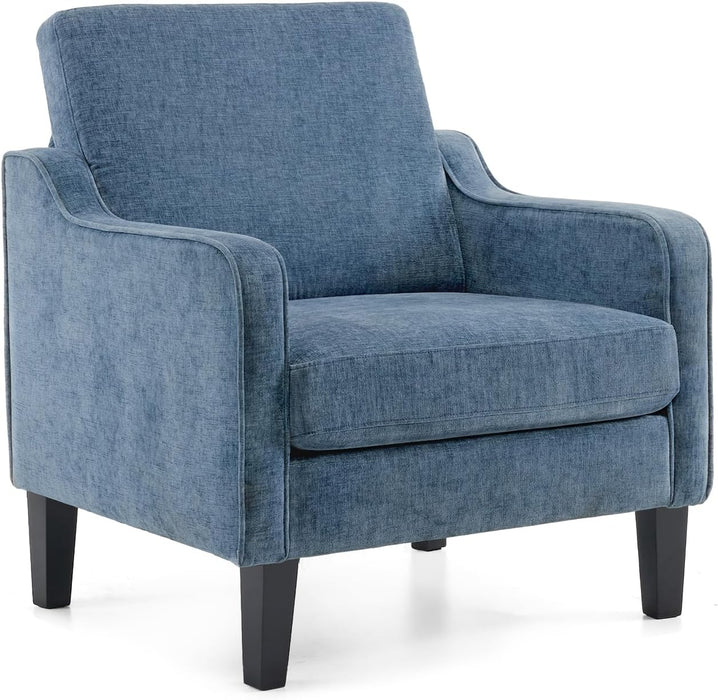 Navy Blue Chenille Mid Century Upholstered Armchair