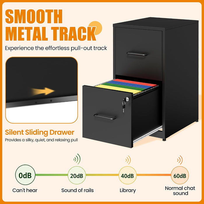 2 Drawer File Cabinet with Lock, Metal Vertical File Cabinets for Home Office, Office Furniture for Organization Hanging Legal/Letter/A4, Office File Cabinet Storage Cabinet, Require Assembly, Black