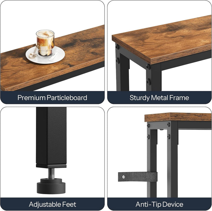 39.4 Inch Narrow Console Table with Power Outlets, 5.9 Inch Sofa Table with Storage, Skinny behind Couch Table, for Entryway Hallway, Small Spaces, Rustic Brown and Black BF52UXG01G1