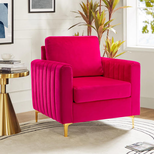 Fuchsia Velvet Upholstered Armchair With Gold Legs