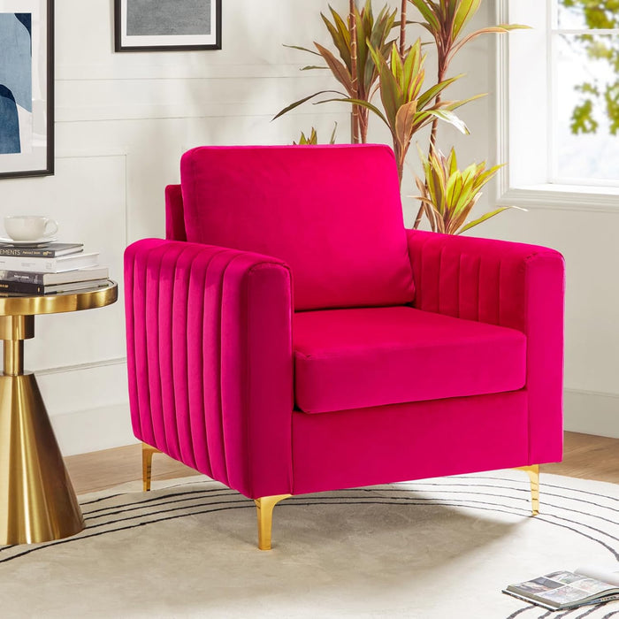 Fuchsia Velvet Upholstered Armchair With Gold Legs