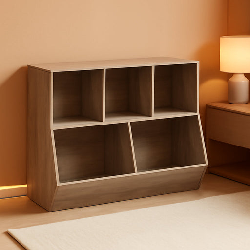 Kids Bookshelf, Bookcase Footboard, Toy Storage Cubby, Children'S Toy Shelf, 35.4" L Toy Storage Cabinet, Fit for Children'S Room, Playroom, Hallway, Kindergarten, Greige BG32CW01