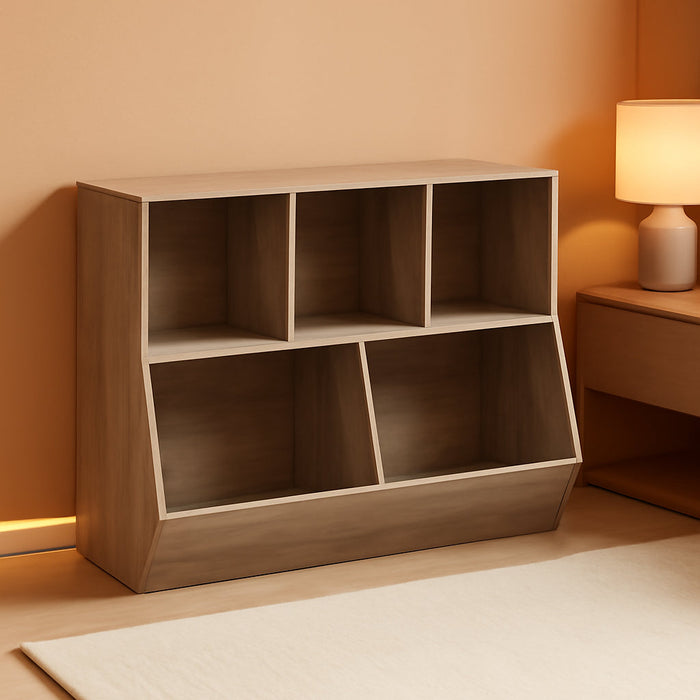 Kids Bookshelf, Bookcase Footboard, Toy Storage Cubby, Children'S Toy Shelf, 35.4" L Toy Storage Cabinet, Fit for Children'S Room, Playroom, Hallway, Kindergarten, Greige BG32CW01