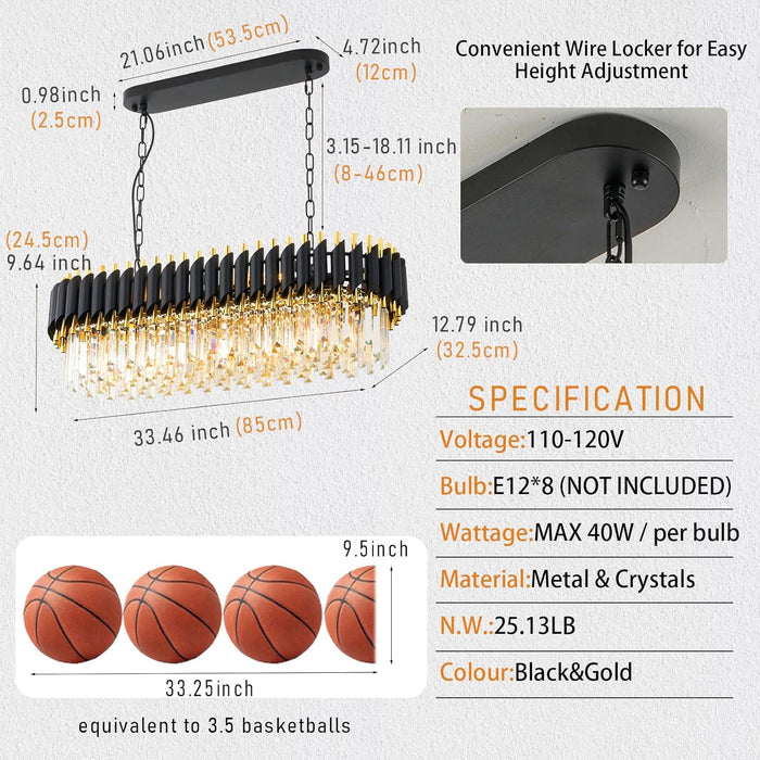 Elegant Black Gold Crystal Chandelier ThirtyThreeInch