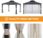 Hardtop Gazebo 11 X 13 Ft. Outdoor Patio Black Metal Gazebo with Double Tiered, Ceiling Hook and Mesh Netting, Black