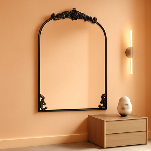 36x24 Arched Baroque WallMounted Matte Black Mirror