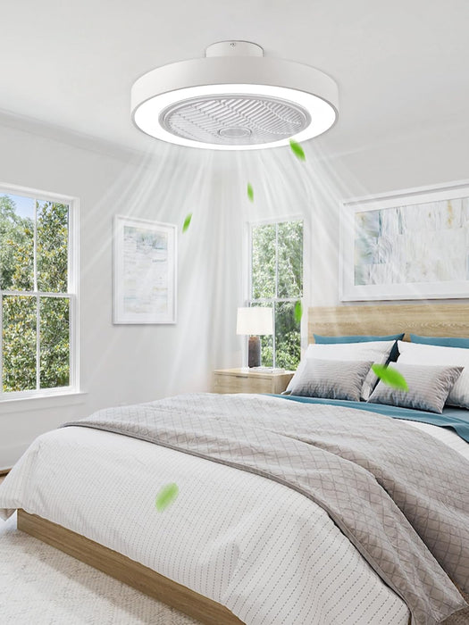 22In Enclosed Ceiling Fan with Light and Remote, White Modern Bladeless Ceiling Fan with Bright Light, Led Flush Mount Ceiling Fans for Bedroom, Living Room, Kid Room(6 Speeds, 3000-6000K)