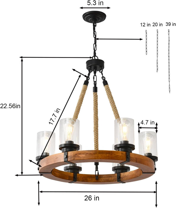 26 Inch Wagon Wheel Farmhouse ChandelierLightFixture