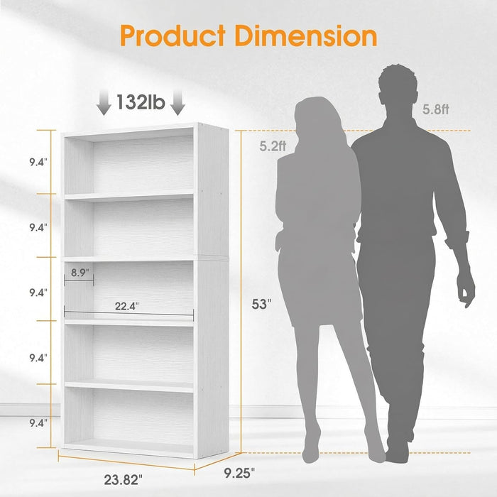 53 Inch Tall White Industrial Floorstanding Bookcase