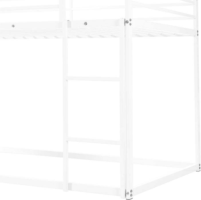 Twin over Twin Metal Floor Bunk Bed with Slide,Metal Junior House Twin Size House Bunk Bed Frame with Ladder & Roof for Boy Girl, No Box Spring Needed,Low Bunk Bed Frame with Convertible Slide