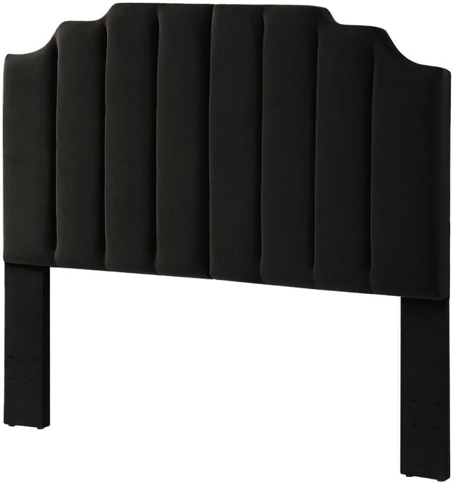 Black Velvet Tufted Queen Upholstered Headboard, Modern Vertical Channel Design California Queen/Full Headboard with Stepped Silhouette Top Edge,Black