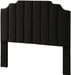 Black Velvet Tufted Queen Upholstered Headboard, Modern Vertical Channel Design California Queen/Full Headboard with Stepped Silhouette Top Edge,Black