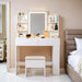 Vanity Desk with Mirror and LED Lights, Makeup Vanity Table with 3 Lighting Color, Adjustable Brightness, Vanity Table with 2 Drawers, Side Storage, for Bedroom (White, No Bench)