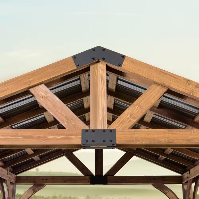 Arlington 12 Ft. X 12 Ft. All Cedar Wood Outdoor Gazebo Structure with Hard Top Steel Metal Peak Roof and Electric