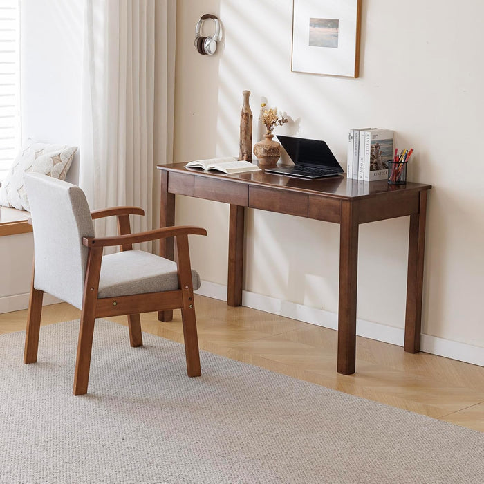 Solid Wood Desk with Drawer (Walnut Color, 47.2Inch)