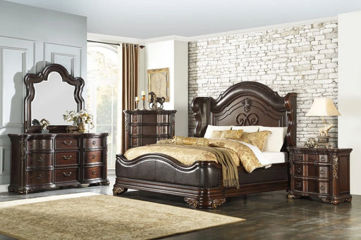 Royal Bedroom Furniture 4Pc Set Queen Size Bed Nightstand Dresser Mirror Cherry Finish Traditional Design Furniture