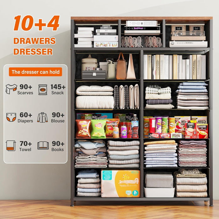 Tall Dressers for Bedroom with Drawer, Dressers for Bedroom, Fabric Dressers & Chests of Drawers for Living Room, Wooden Top, Sturdy Metal Frame, Rustic Brown, 11.8" D X 37" W X 52" H