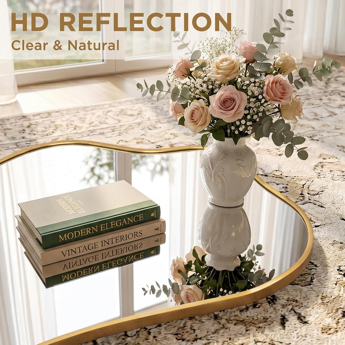 Irregular Full Length with Stand-Standing Leaning Hanging 62.2"X22.8" Gold Asymmetrical Aluminum Frame Decorative Full Body Mirror for Living Room,Bedroom,Cloakroom,Entryway
