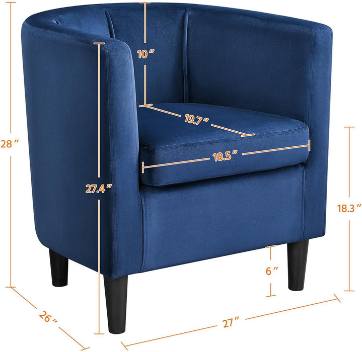 Deluxe Blue Velvet Upholstered Barrel Armchair Set