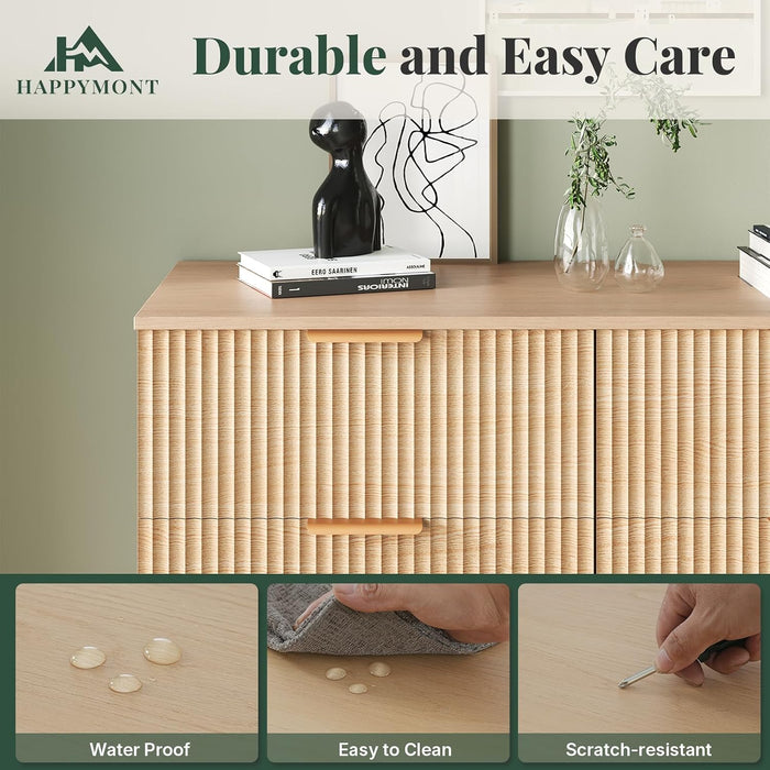 6 Drawer Dresser for Bedroom, Fluted 39.4" Wide Chest of Drawers