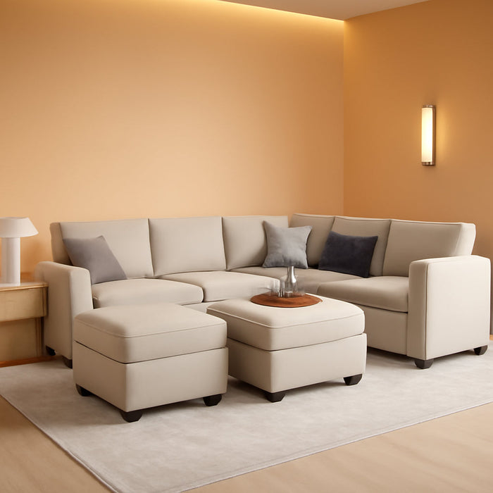 Modular U-Shaped Sectional Sofa Grey Velvet, Storage