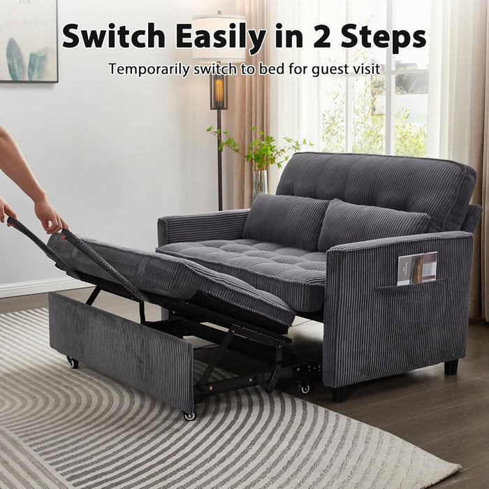 55Inch Convertible Sleeper Sofa With USBPort Corduroy