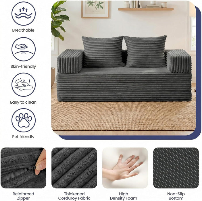 Gray FourInOne Convertible Compact Sofa Bed Pillow