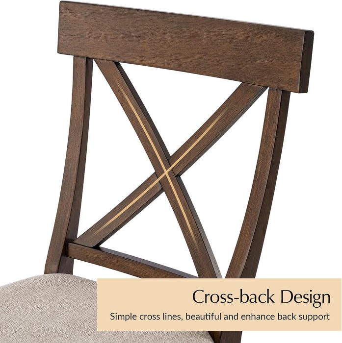 Solid Wood Dining Chairs Set of 2 with Cross Back, Walnut