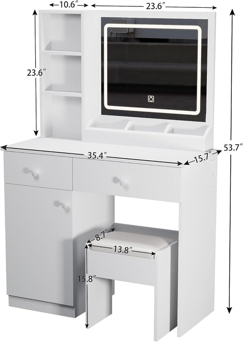 White Makeup Vanity Desk With Adjustable Brightness