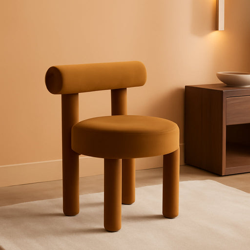 Velvet Upholstered Dining Chairs Set of 2 Modern Fabric Dining Room Chairs Comfy round Kitchen Chairs Armless Accent Side Chairs for Living Roombedroom, Yellowish-Brown