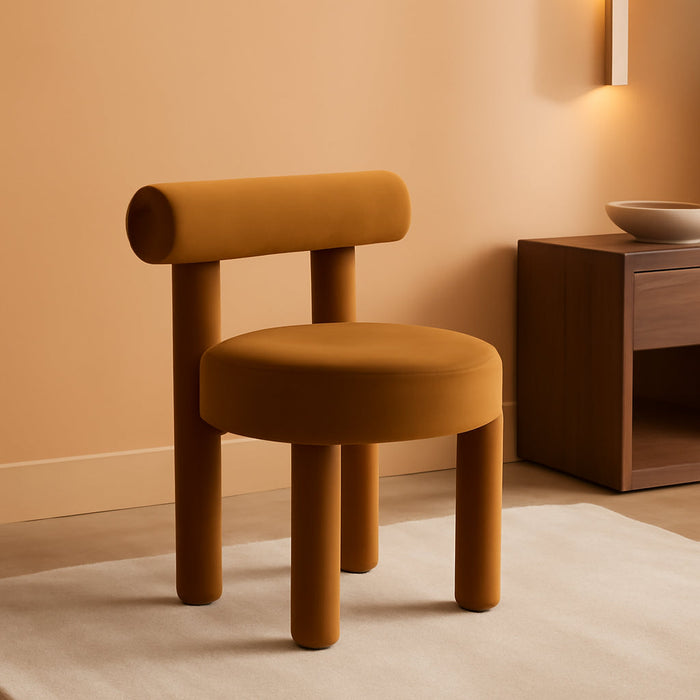 Velvet Upholstered Dining Chairs Set of 2 Modern Fabric Dining Room Chairs Comfy round Kitchen Chairs Armless Accent Side Chairs for Living Roombedroom, Yellowish-Brown