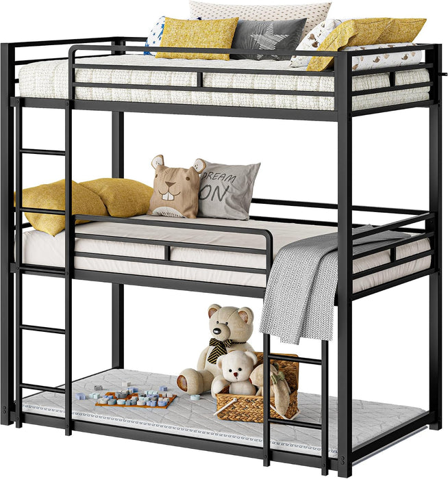 Triple IndustrialGrade Twin Bunk Bed With Guardrails