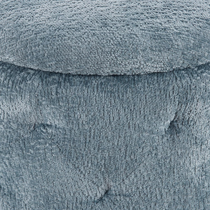 Erindale round Storage Ottoman, 18.75 Inch Diamond Tufted, Plush Lined Interior, Sky Blue