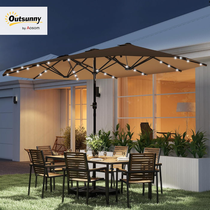 14.4Ft Large Patio Umbrella with 36 Solar LED Lights, Double Sided Outdoor Umbrella with Base Included