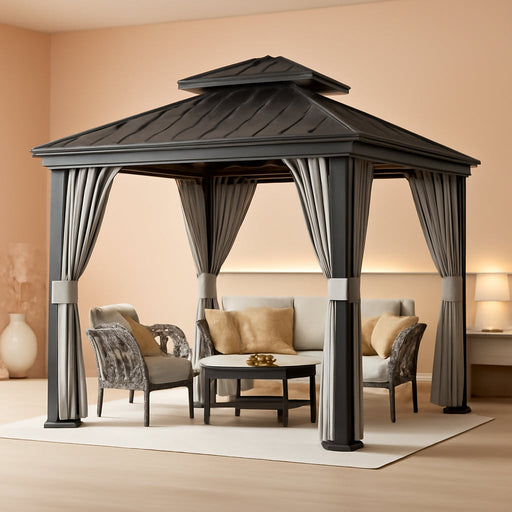 10x10 Ft HeavyDuty Weatherproof Gazebo AllSeason Backyard