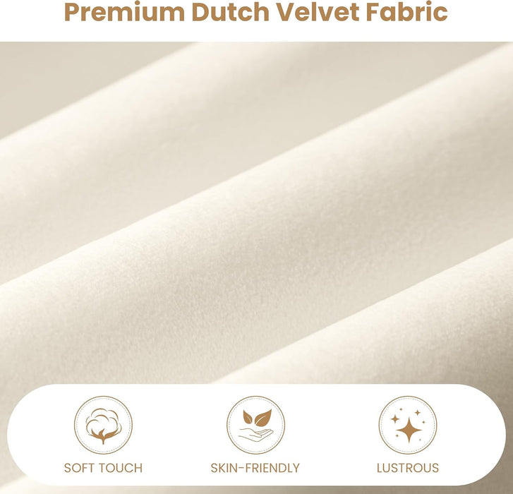 Queen Size Bed Frame, Velvet Upholstered Platform Bed, Cream