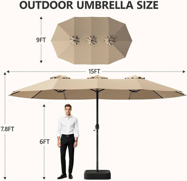 15FT Double-Sided Patio Umbrella with Base Included